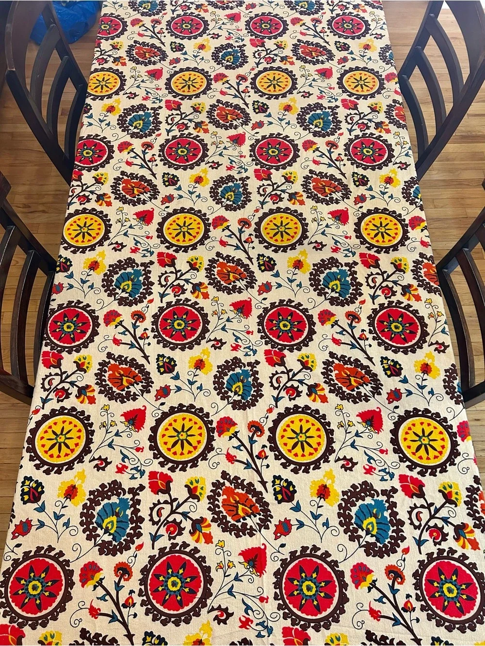 Boho Suzani Floral Lace Trim Tablecloth 89x56 Multi-Use Tapestry
